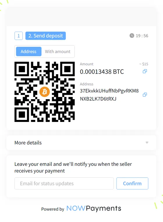 NOWPayments: the BTC amount and address