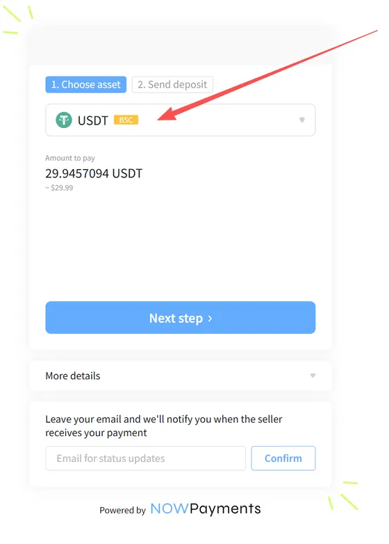 NOWPayments: choose asset